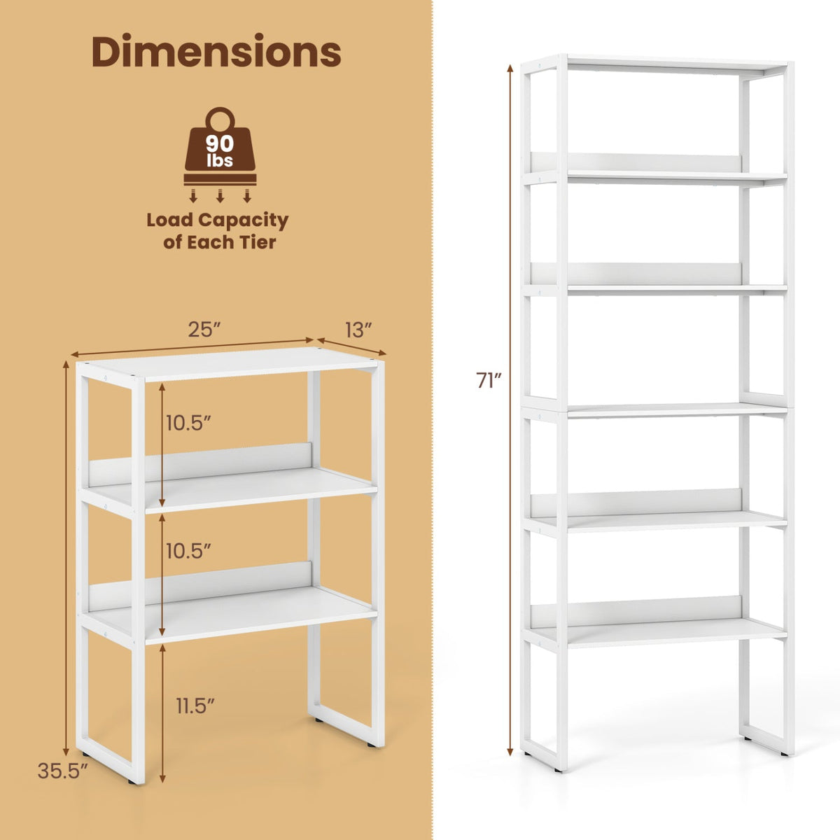6-Tier Bookshelf with Metal Frame and Anti-Tipping Kits