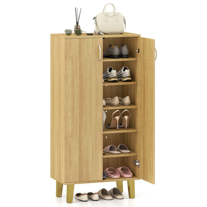 6-Tier Modern Freestanding Wooden Shoe Cabinet with Doors and Removable Shelves-Oak