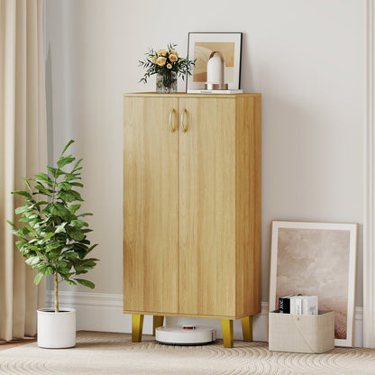 6-Tier Modern Freestanding Wooden Shoe Cabinet with Doors and Removable Shelves-Oak