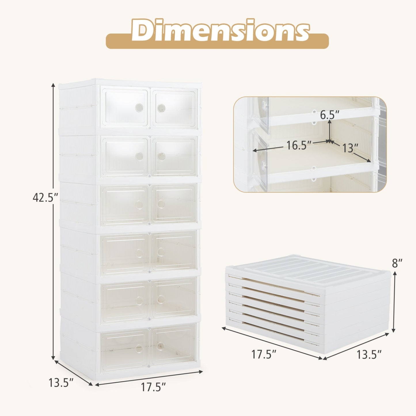 6-Tier Shoe Organizer with Clear Doors for 12 Pairs