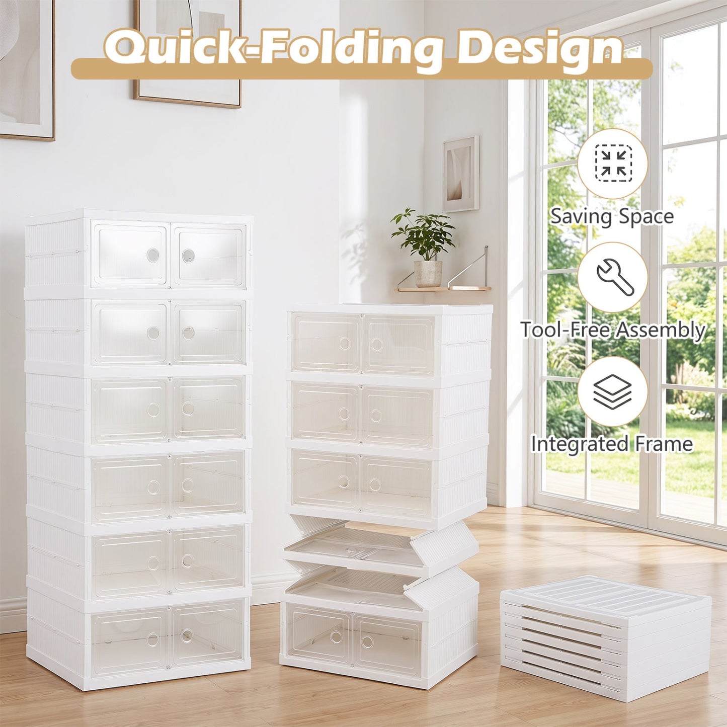 6-Tier Shoe Organizer with Clear Doors for 12 Pairs