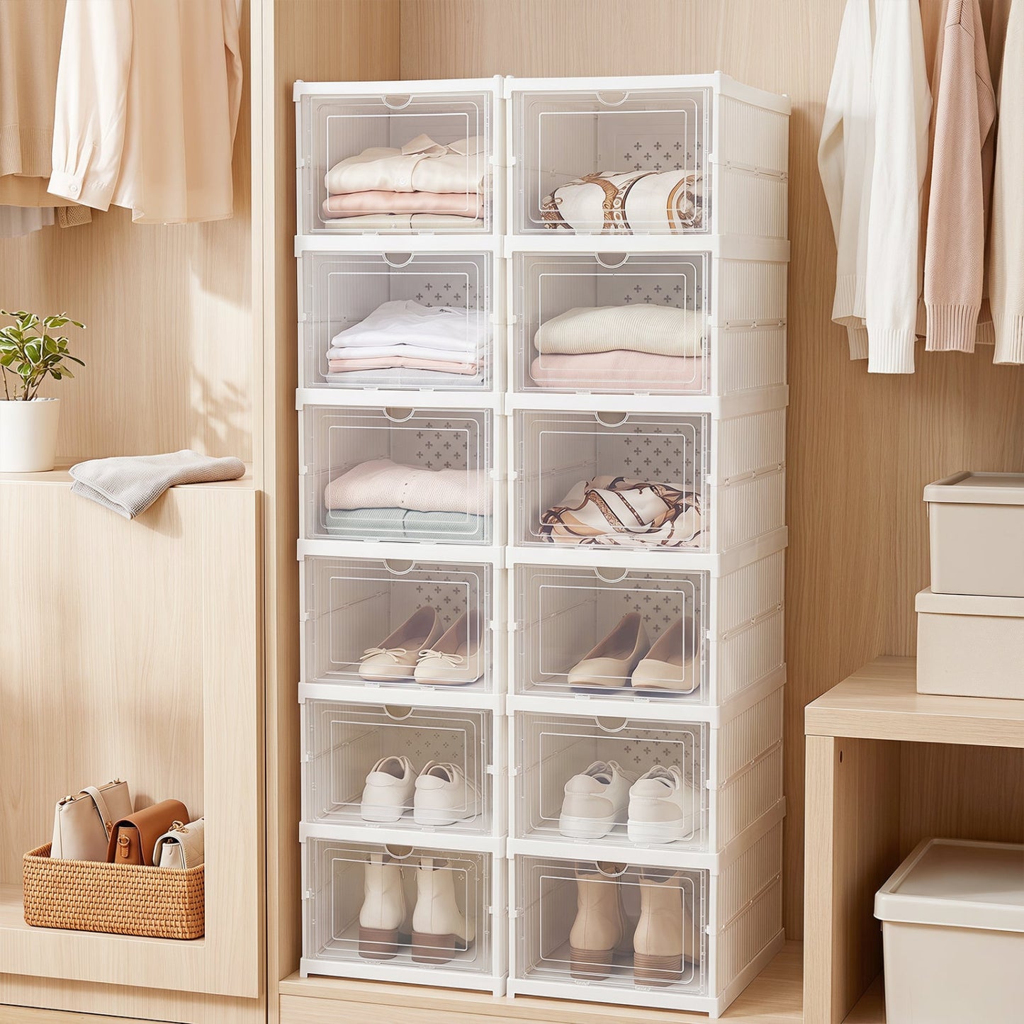 6-Tier Shoe Organizer with Clear Doors - Set of 2