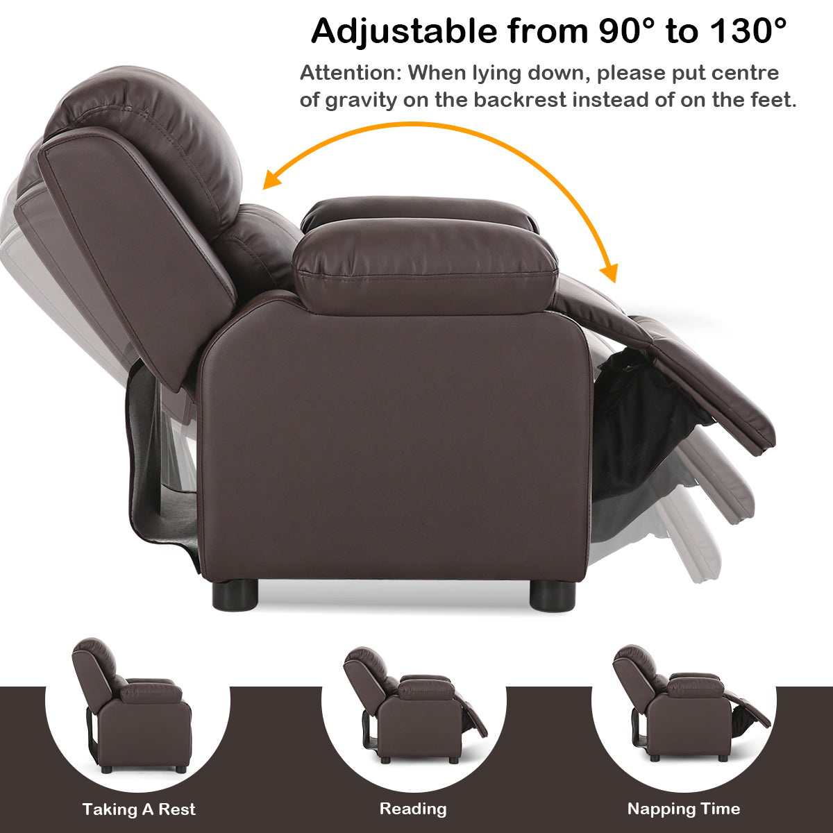 Kids Recliner Armchair with Storage Arms and Headrest