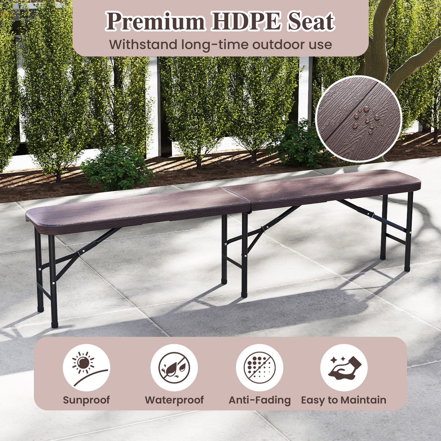 6 Ft Folding Outdoor Bench with 1320 LBS Capacity