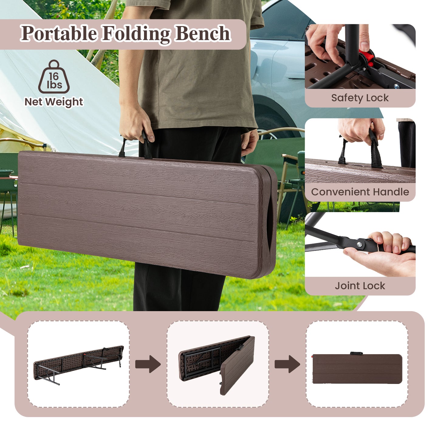 6 Ft Folding Outdoor Bench with 1320 LBS Capacity