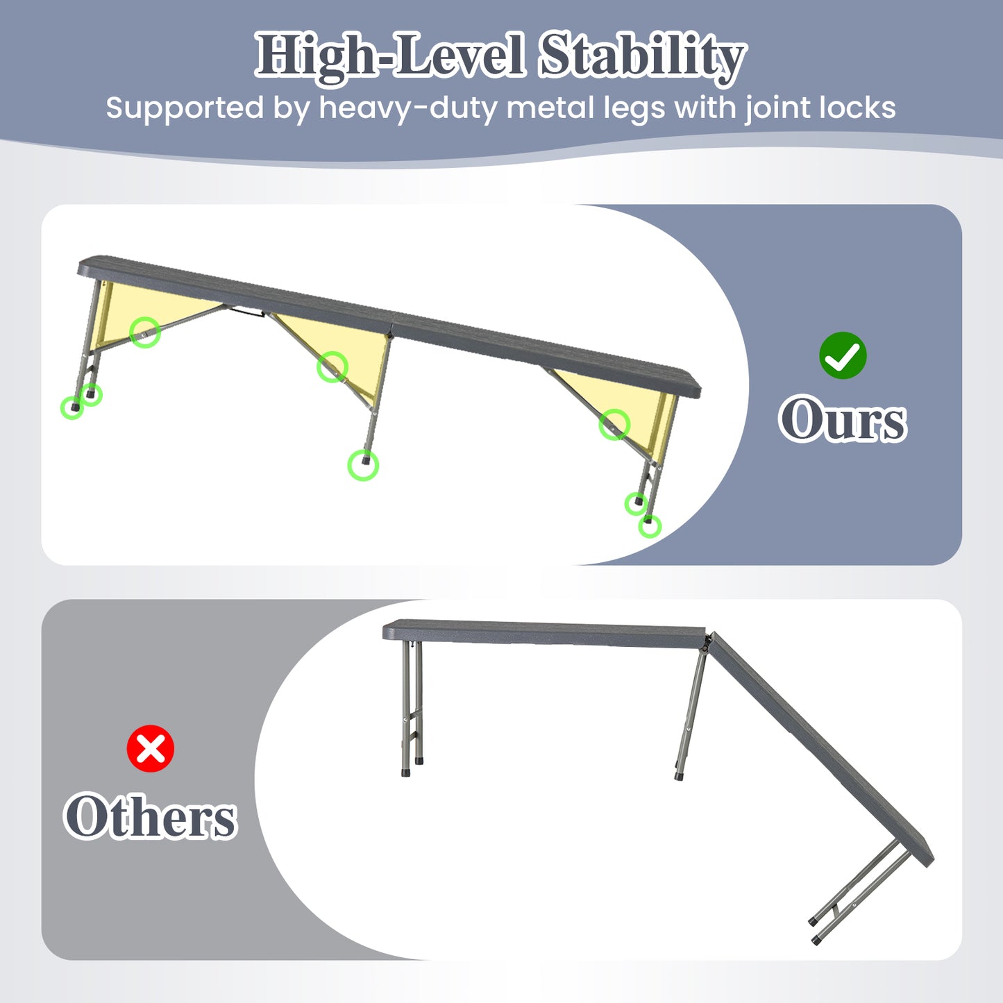6 Ft Folding Outdoor Bench with 1320 LBS Capacity
