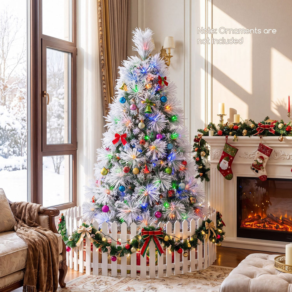 7.5 ft Flocked Pine Christmas Tree with Folding Metal Stand