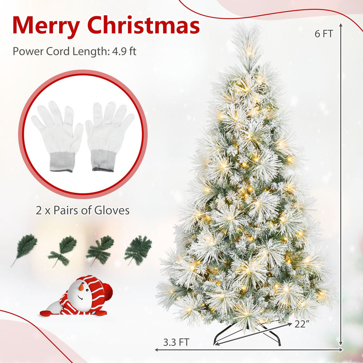 7.5 ft Flocked Pine Christmas Tree with Folding Metal Stand