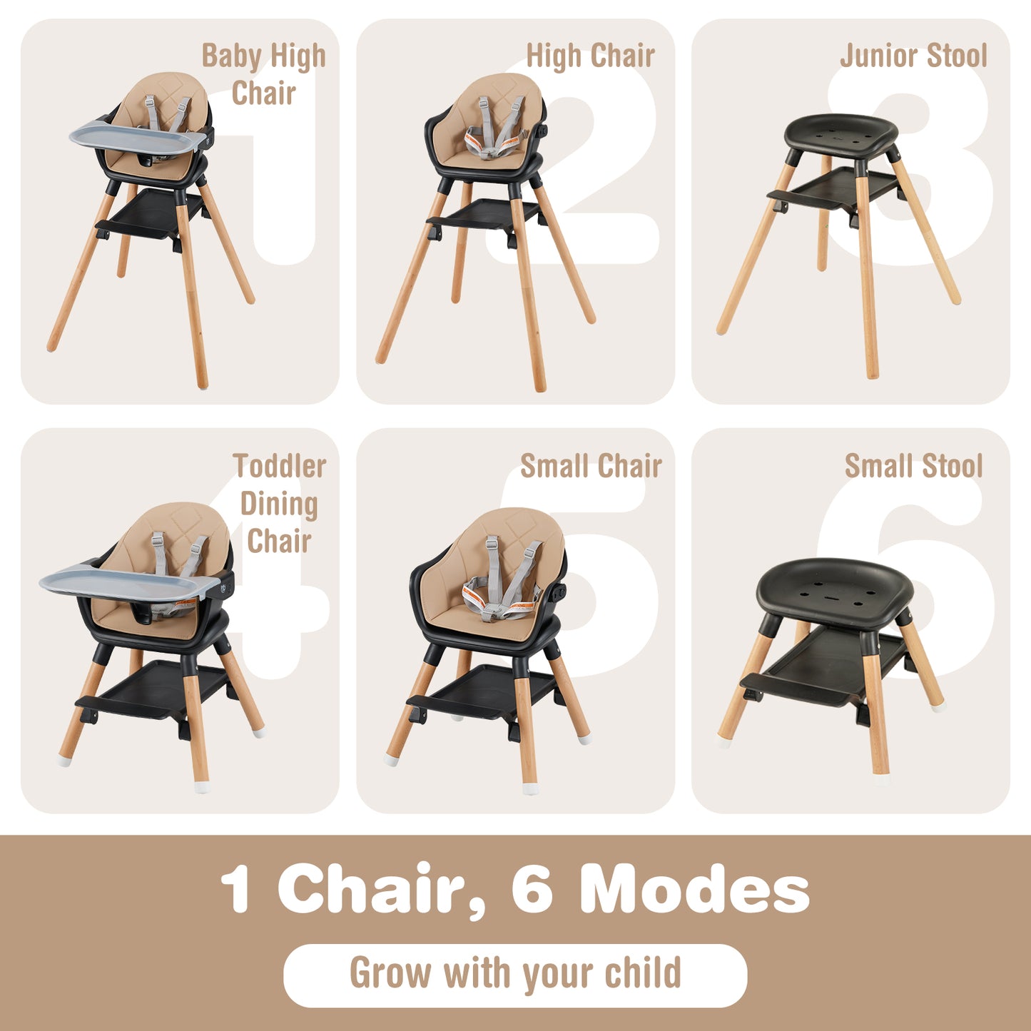 6-in-1 Convertible Baby High Chair with Removable Tray