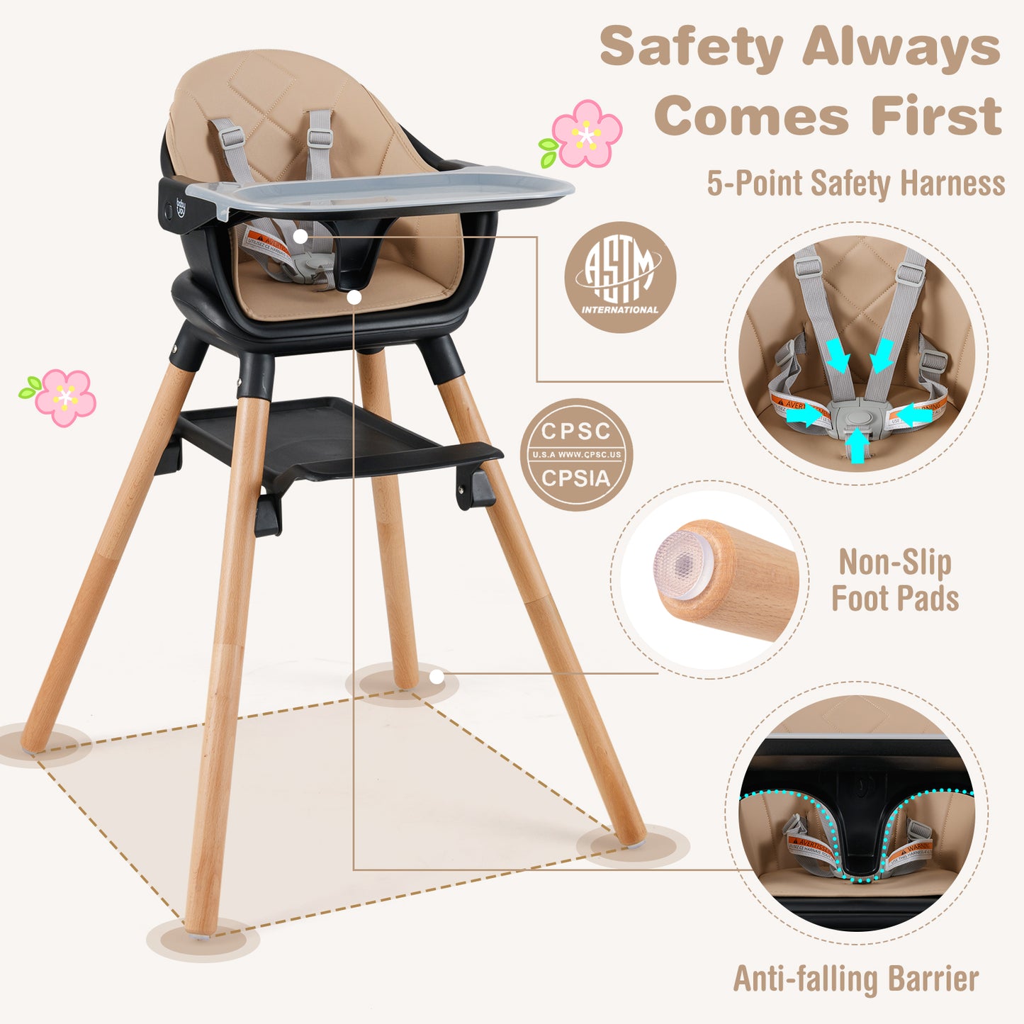 6-in-1 Convertible Baby High Chair with Removable Tray