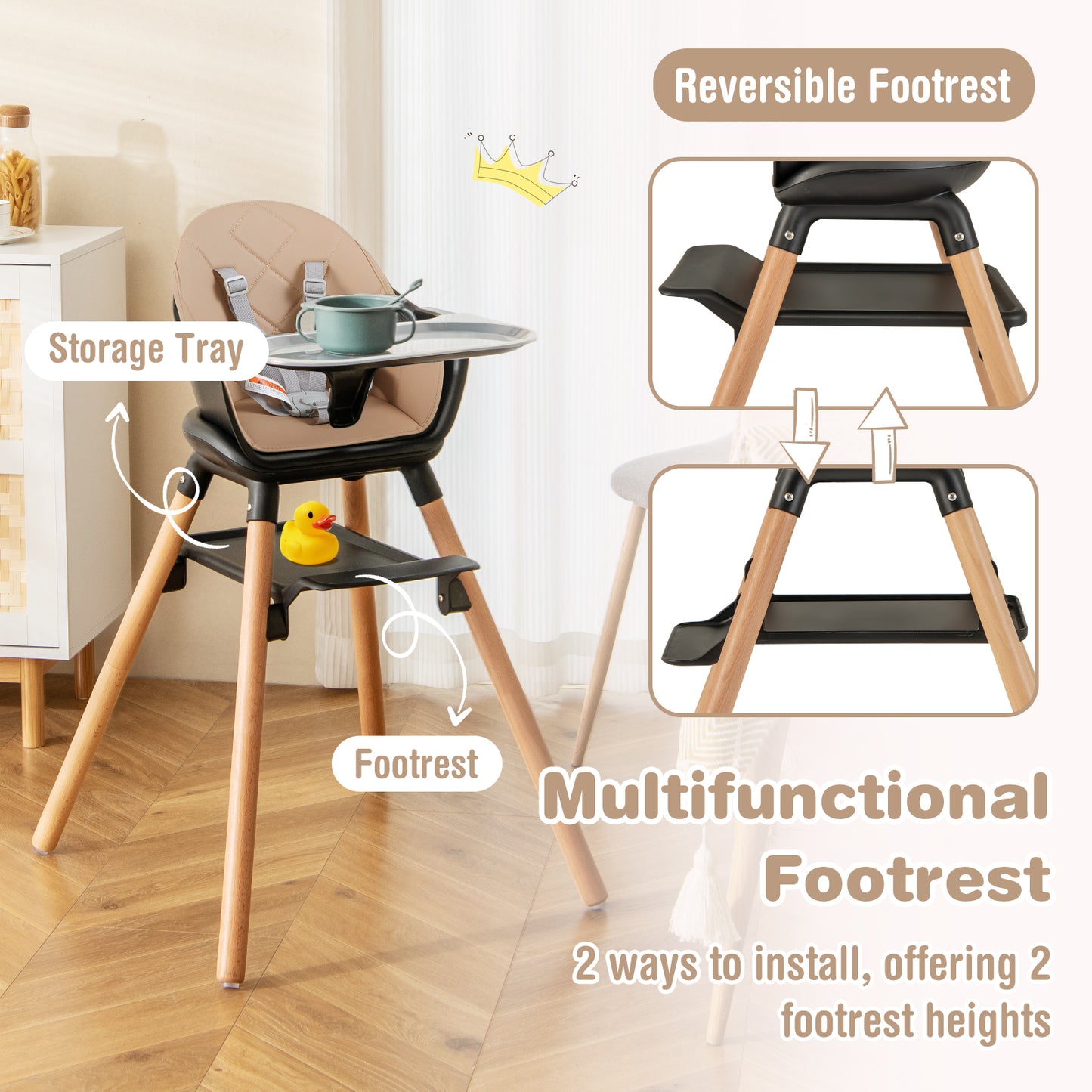 6-in-1 Convertible Baby High Chair with Removable Tray