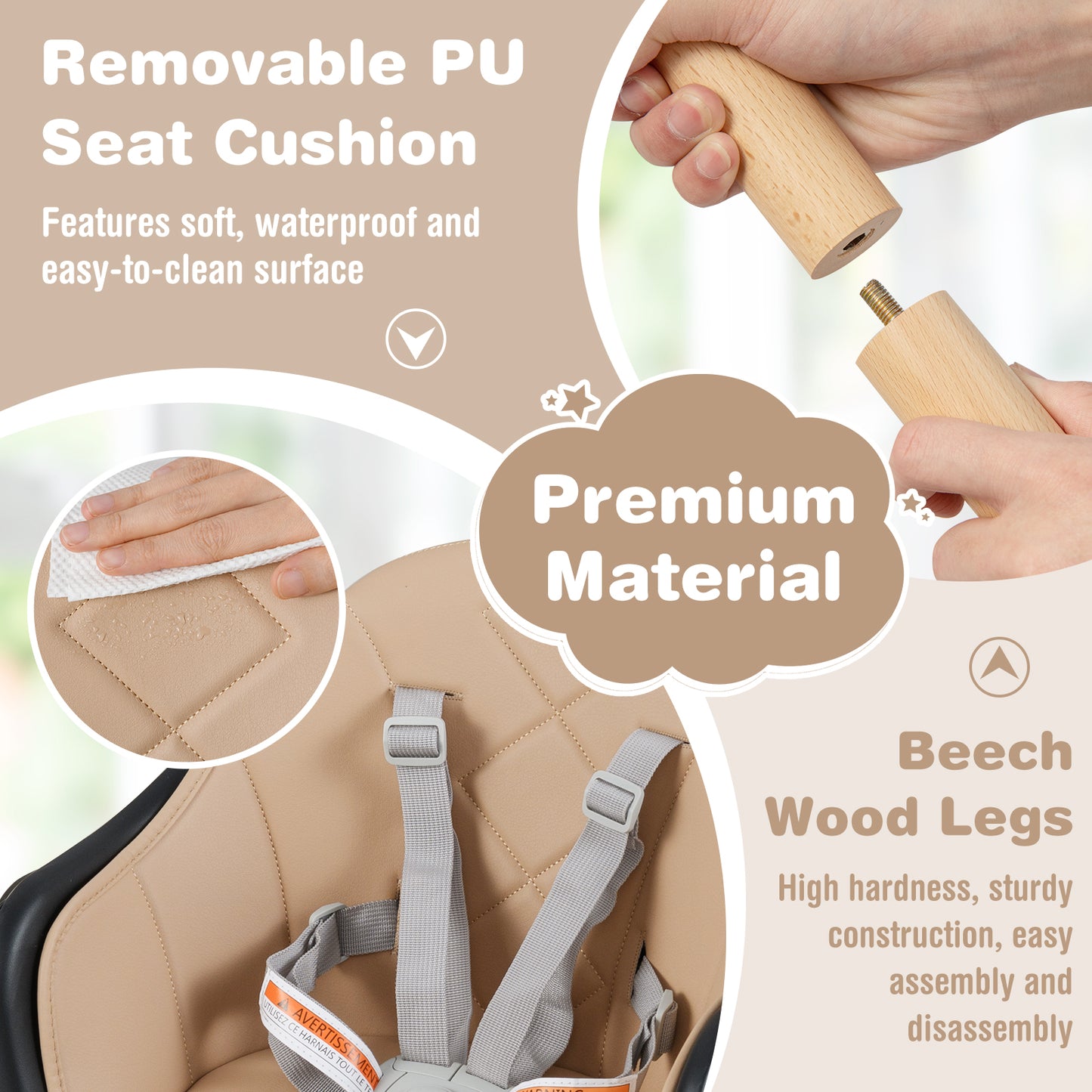 6-in-1 Convertible Baby High Chair with Removable Tray