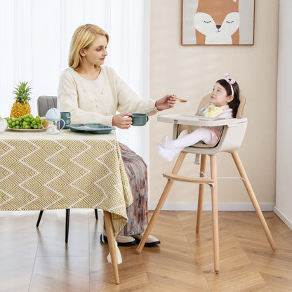 Convertible Wooden High Chair with Safety Harness