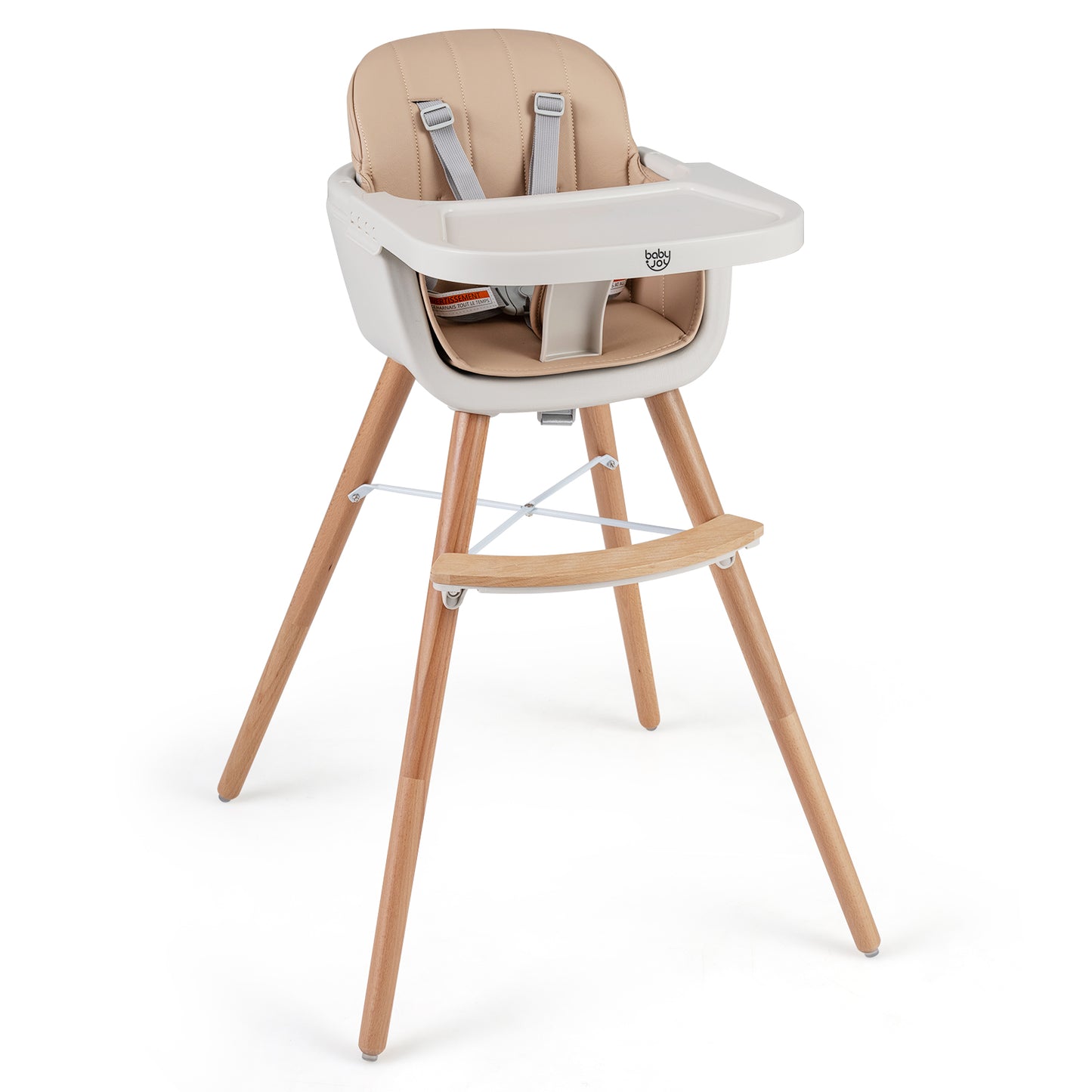 Convertible Wooden High Chair with Safety Harness