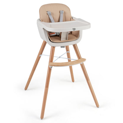 Convertible Wooden High Chair with Safety Harness