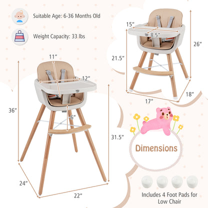 Convertible Wooden High Chair with Safety Harness
