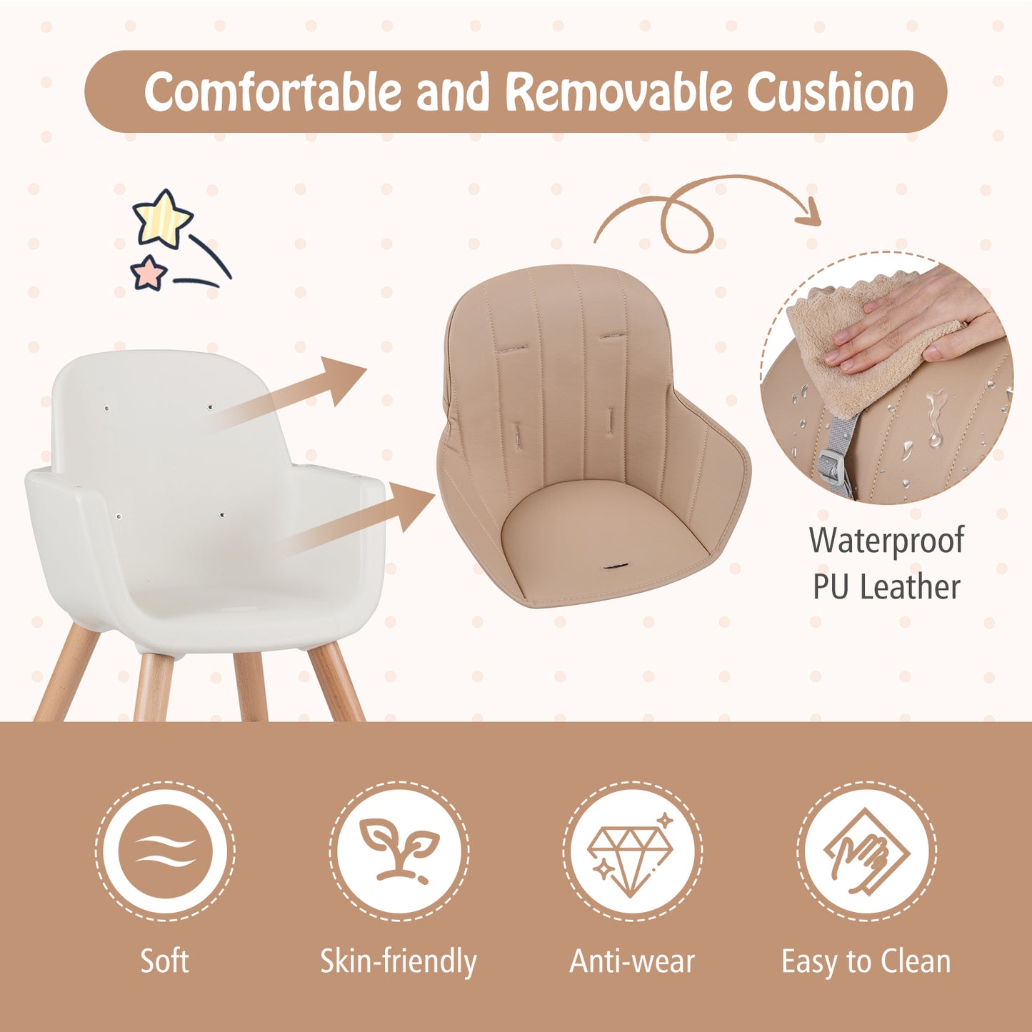 Convertible Wooden High Chair with Safety Harness