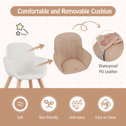 Convertible Wooden High Chair with Safety Harness