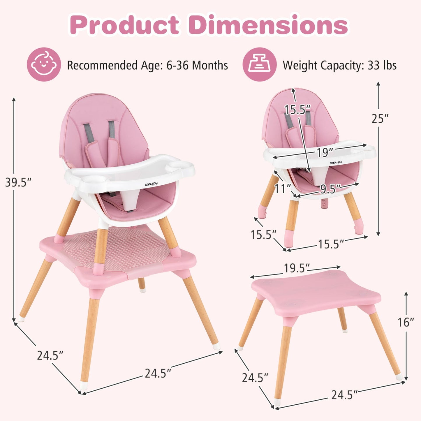 6-in-1 Convertible High Chair for Babies 6-36 Months