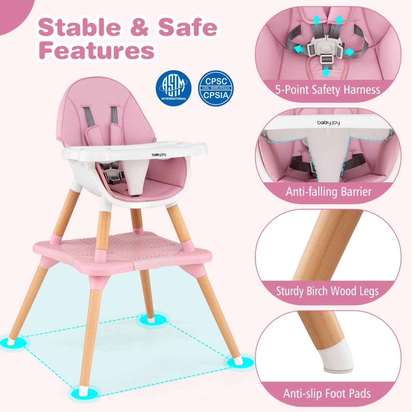 6-in-1 Convertible High Chair for Babies 6-36 Months