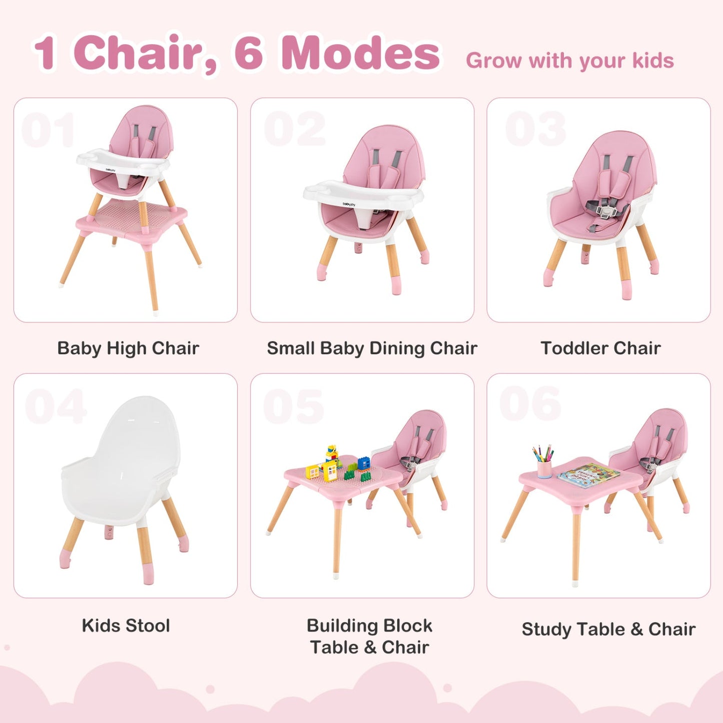 6-in-1 Convertible High Chair for Babies 6-36 Months