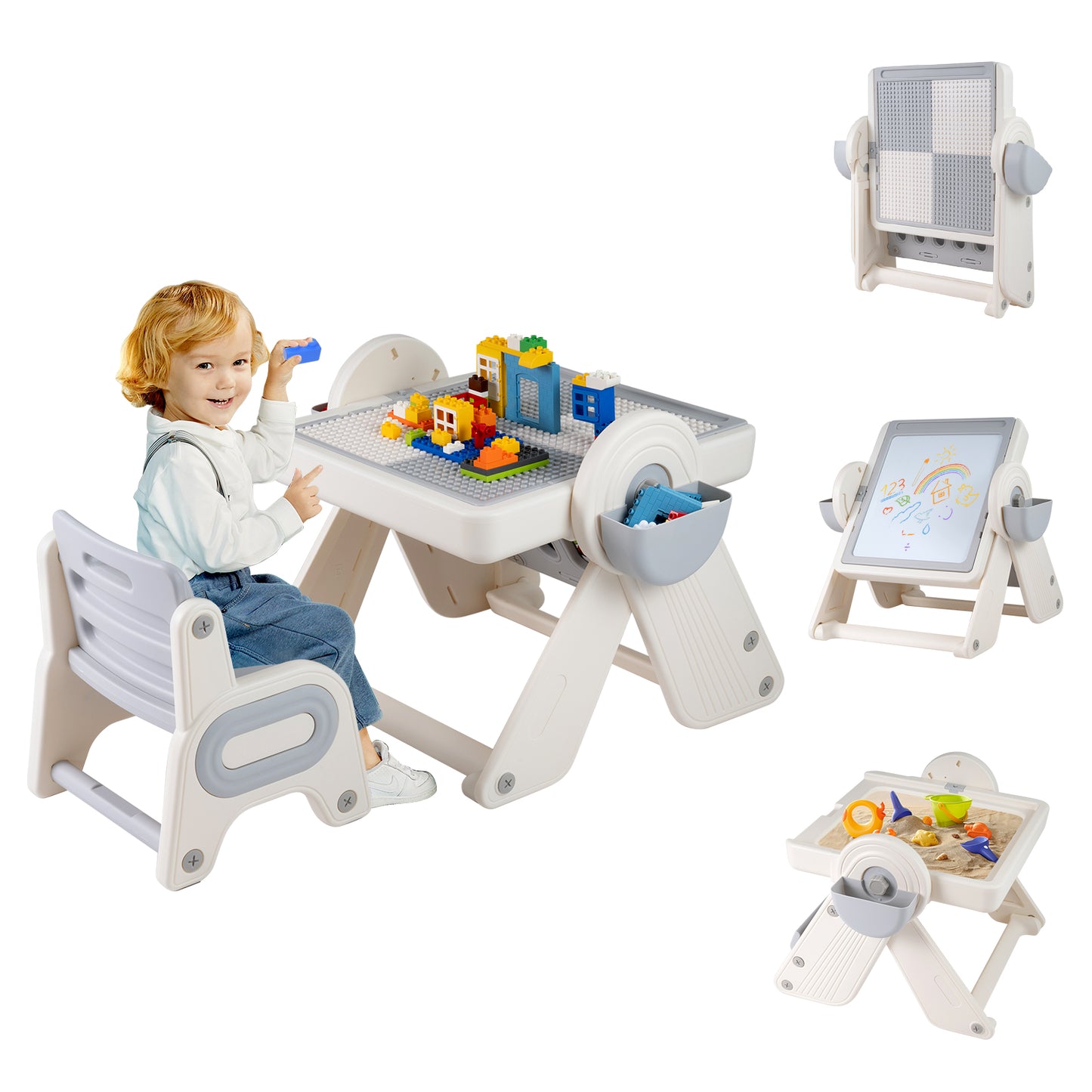 6-in-1 Multi-Activity Kids Table and Chair Set with Easel