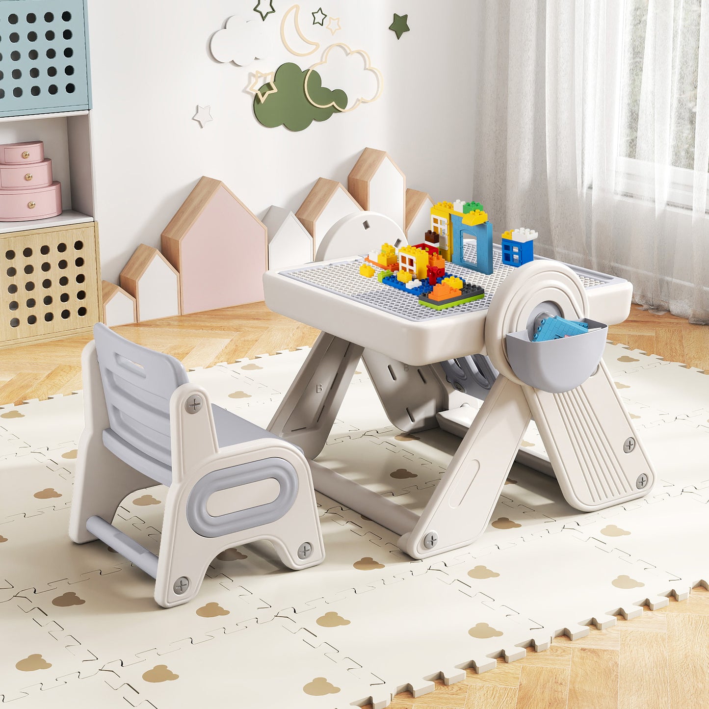 6-in-1 Multi-Activity Kids Table and Chair Set with Easel