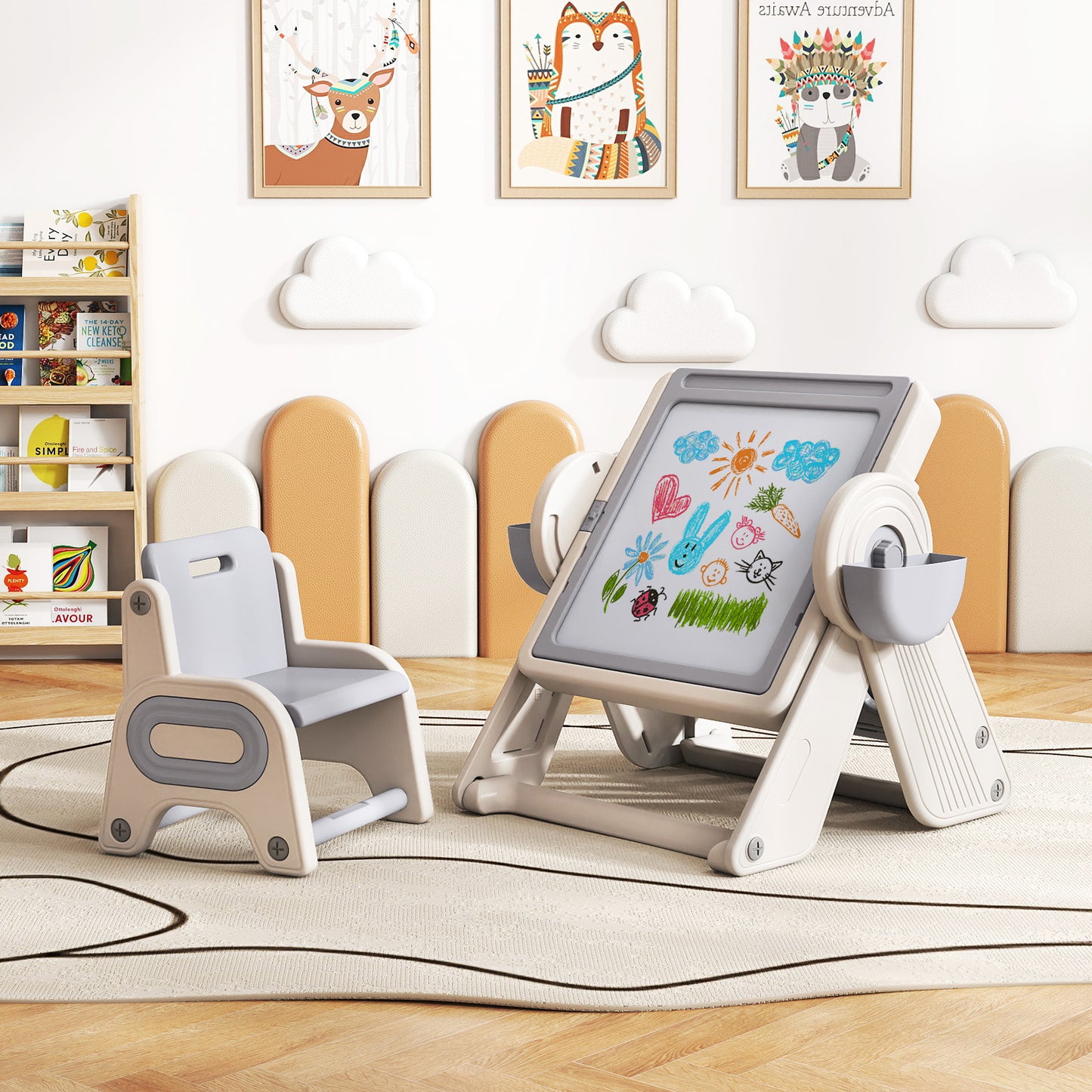 6-in-1 Multi-Activity Kids Table and Chair Set with Easel