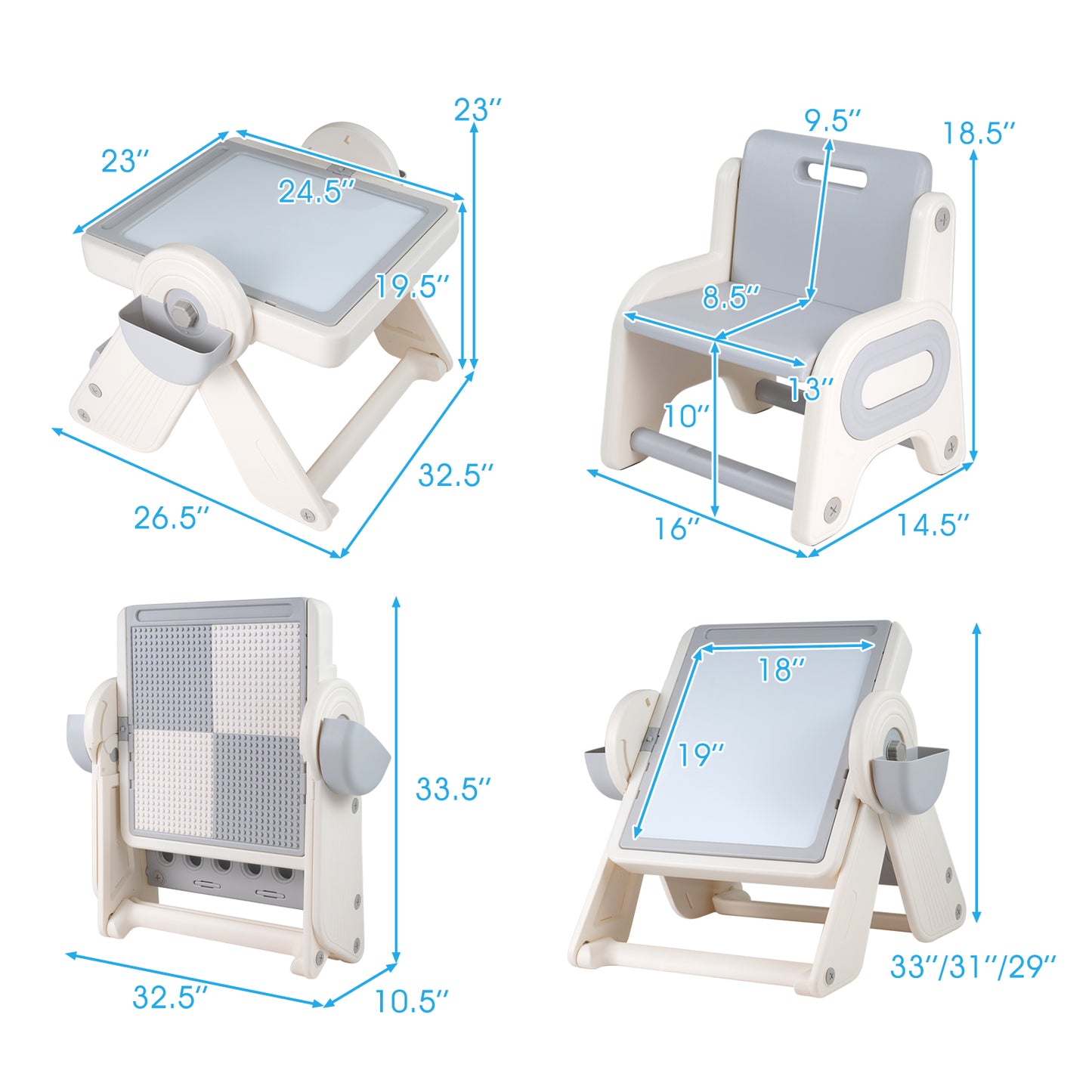 6-in-1 Multi-Activity Kids Table and Chair Set with Easel