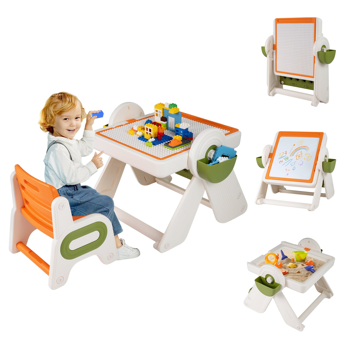 6-in-1 Multi-Activity Kids Table and Chair Set with Easel