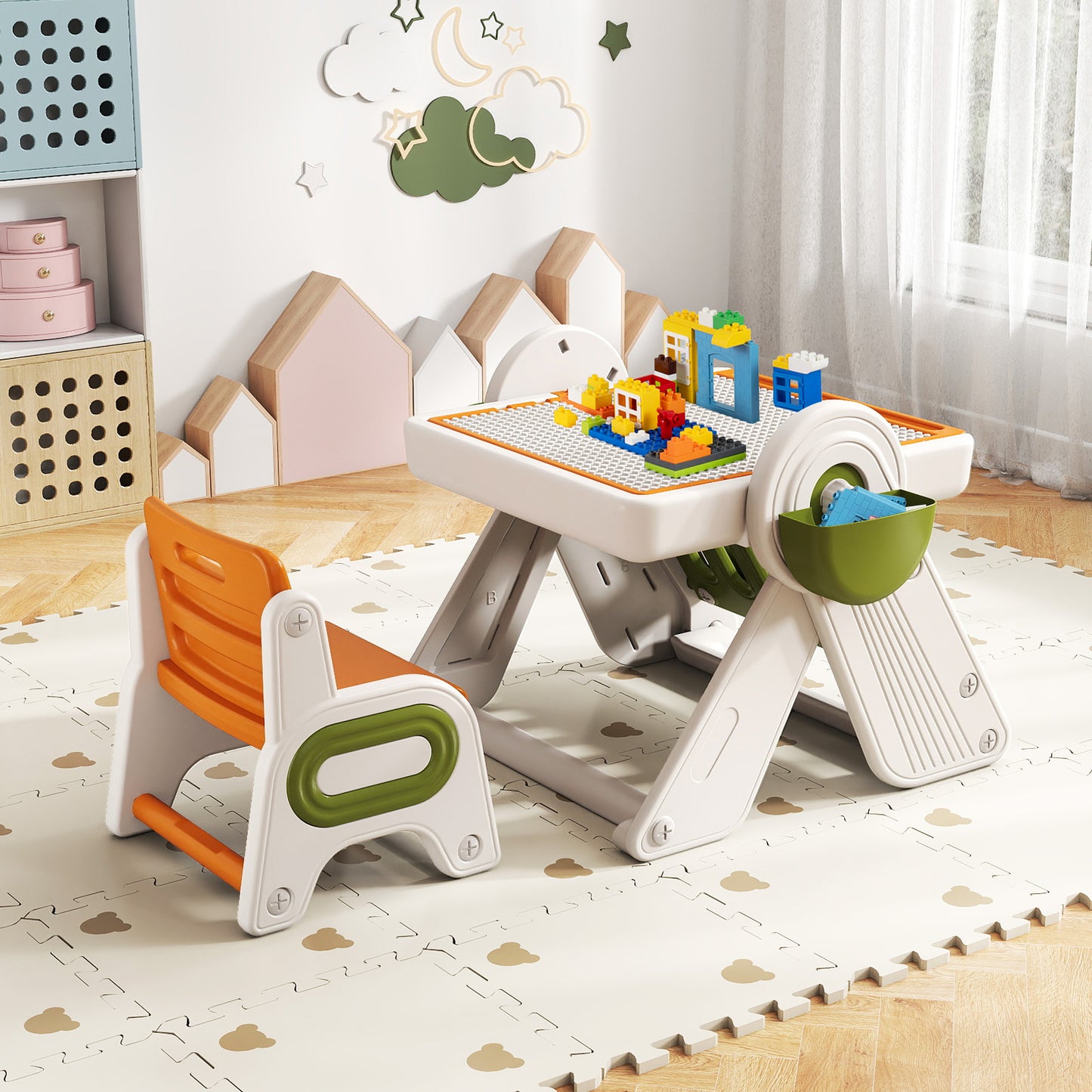 6-in-1 Multi-Activity Kids Table and Chair Set with Easel