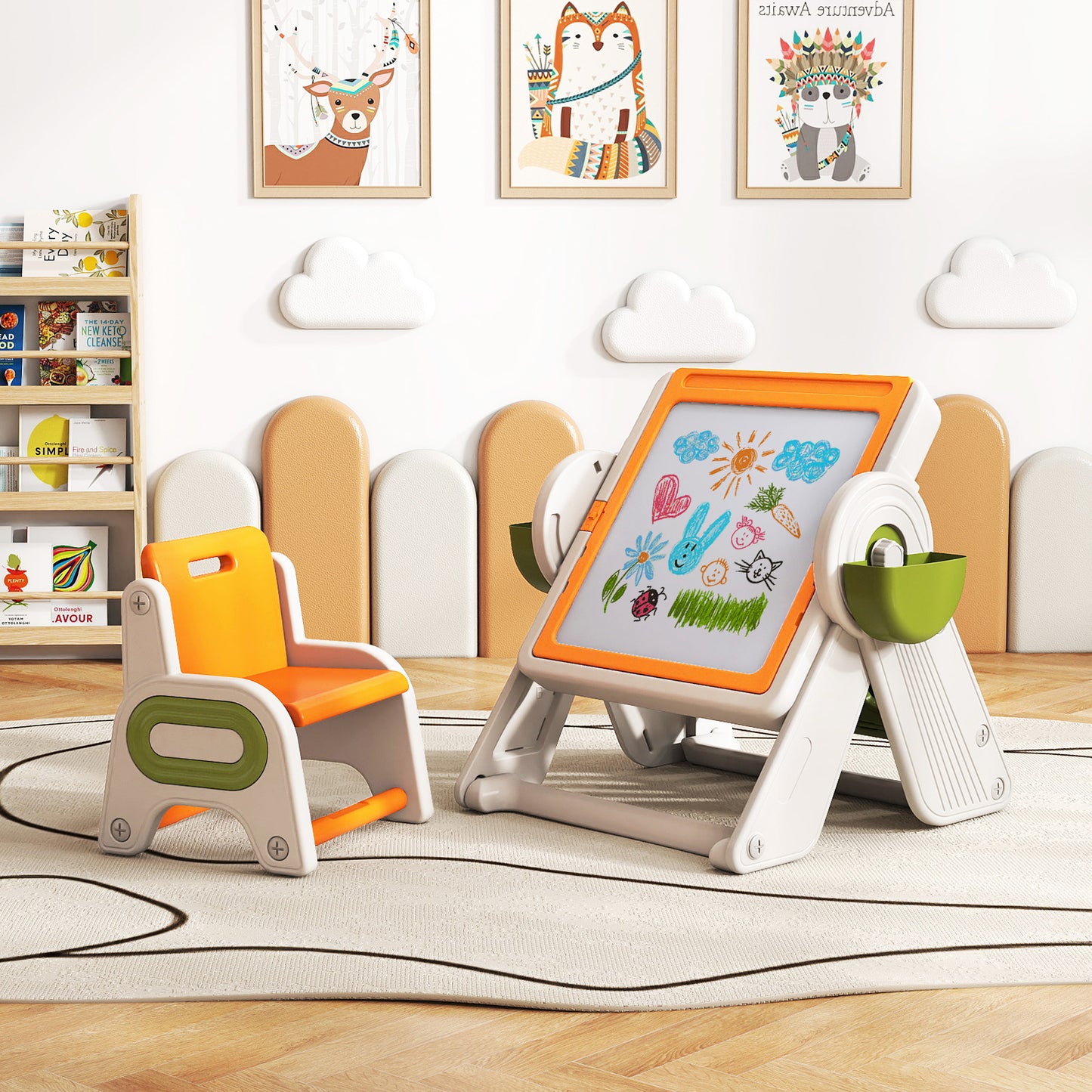 6-in-1 Multi-Activity Kids Table and Chair Set with Easel