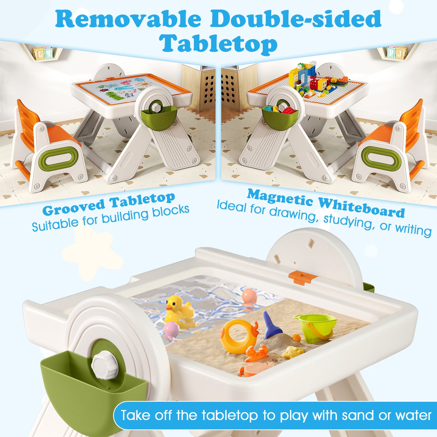 6-in-1 Multi-Activity Kids Table and Chair Set with Easel