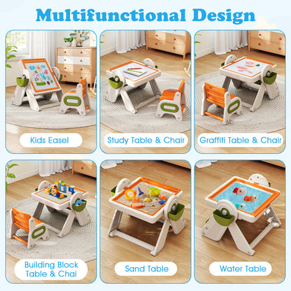 6-in-1 Multi-Activity Kids Table and Chair Set with Easel