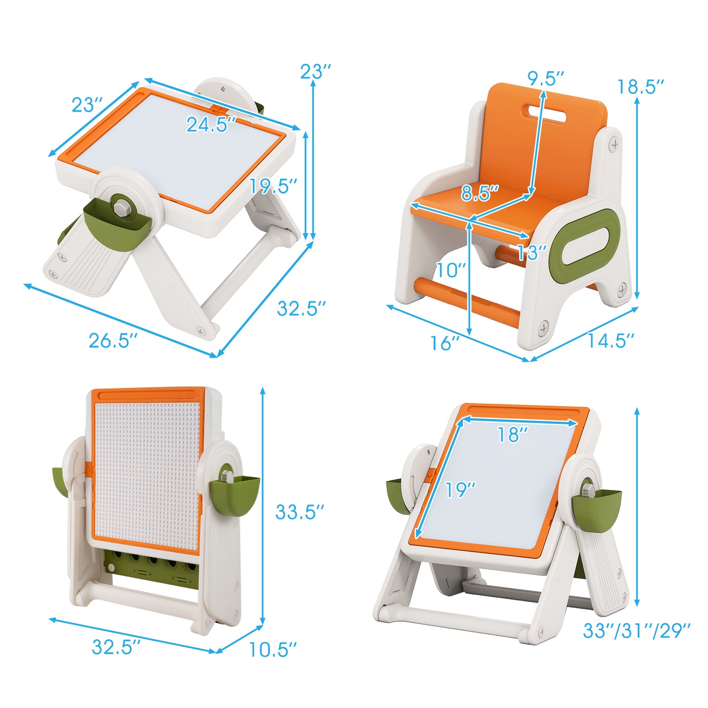 6-in-1 Multi-Activity Kids Table and Chair Set with Easel