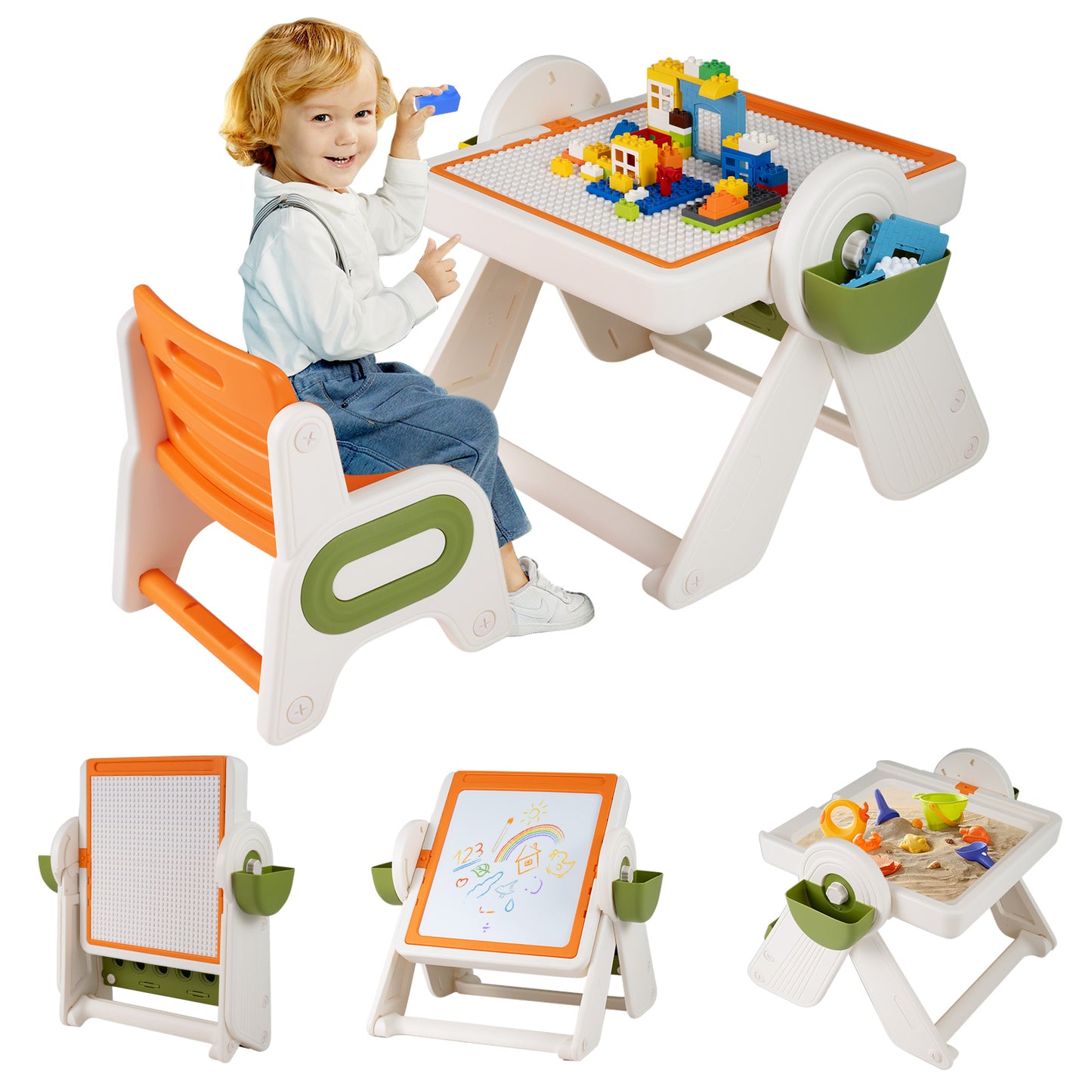 6-in-1 Multi-Activity Kids Table and Chair Set with Easel