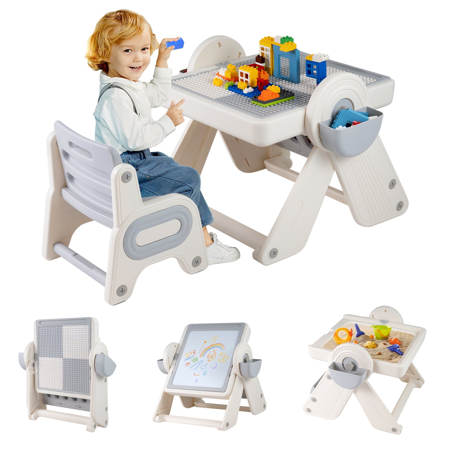 6-in-1 Multi-Activity Kids Table and Chair Set with Easel
