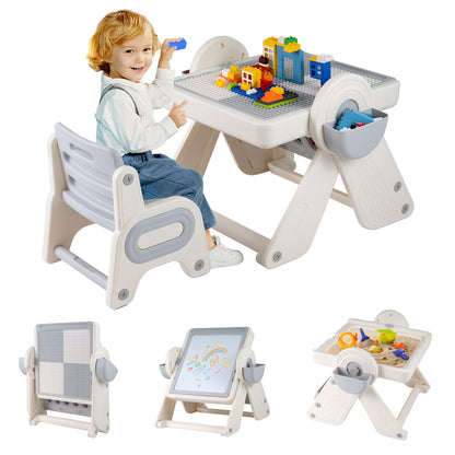 6-in-1 Multi-Activity Kids Table and Chair Set with Easel