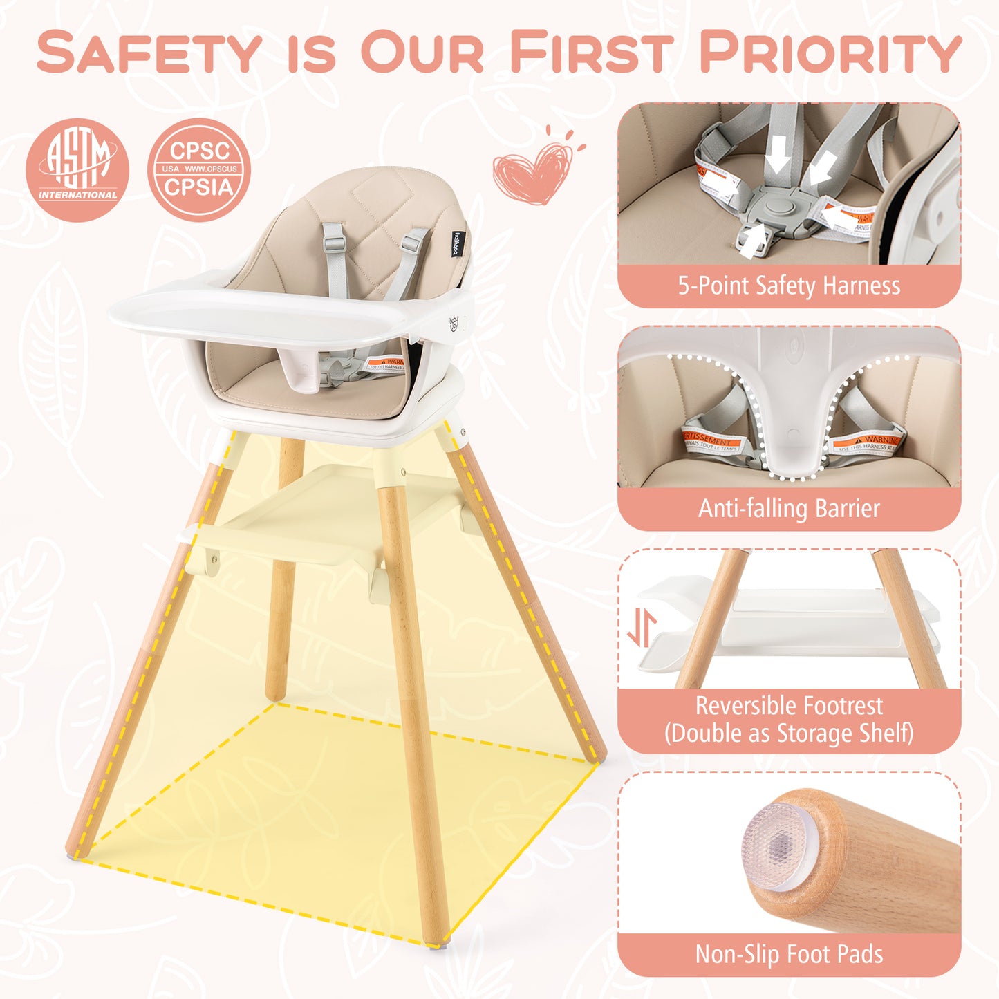 6-in-1 Convertible Baby High Chair with Removable Tray