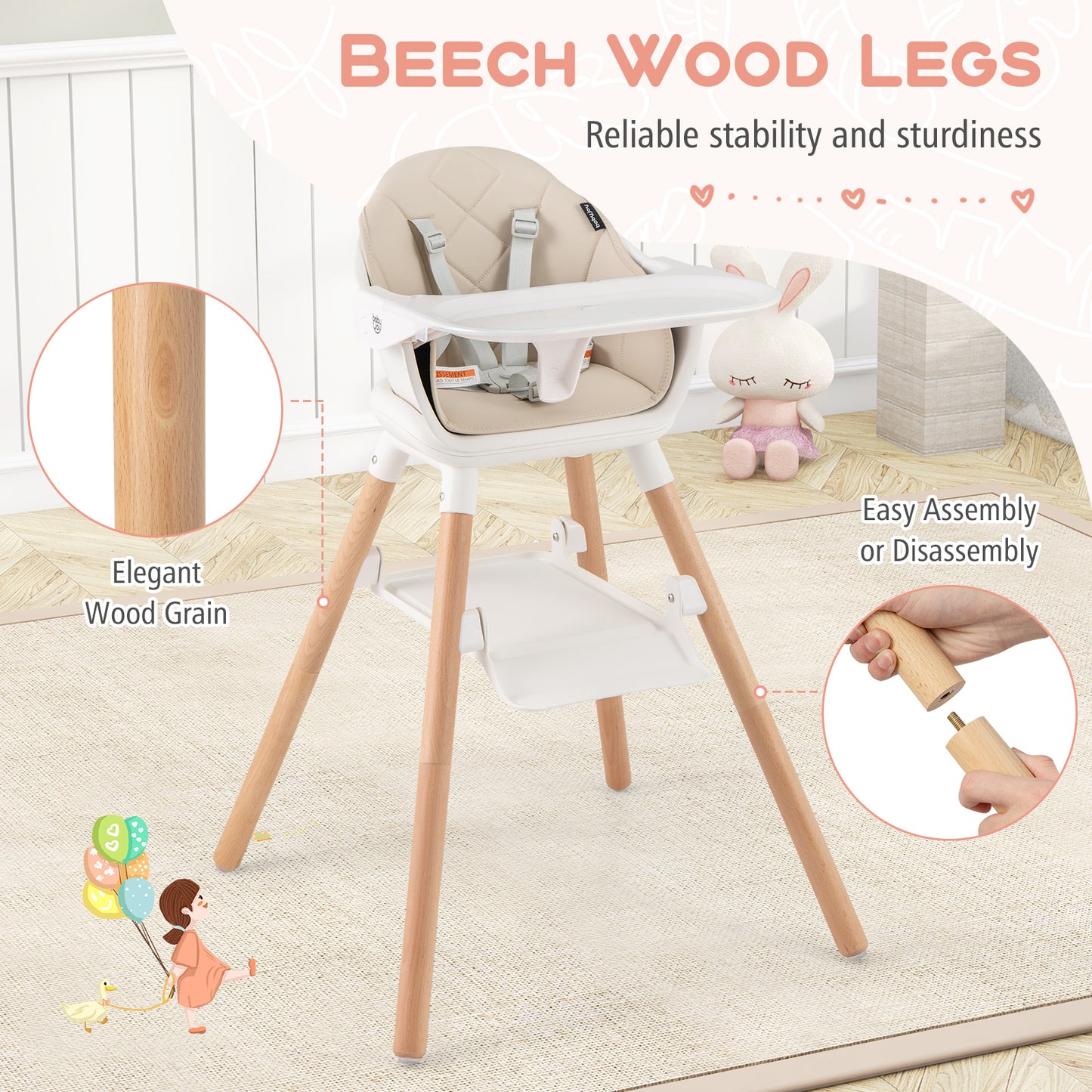 6-in-1 Convertible Baby High Chair with Removable Tray