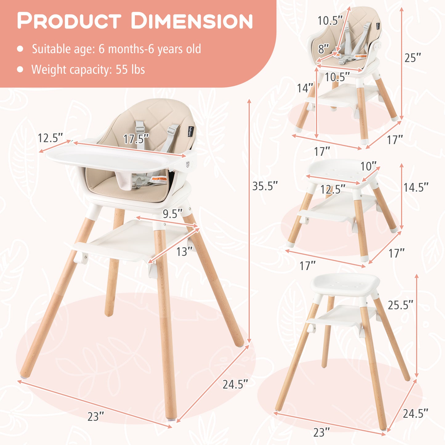 6-in-1 Convertible Baby High Chair with Removable Tray