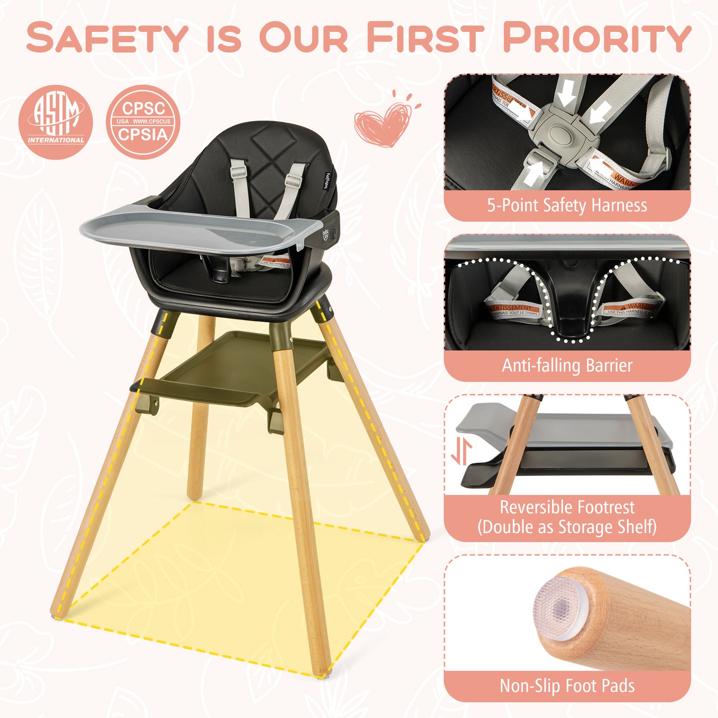 6-in-1 Convertible Baby High Chair with Removable Tray