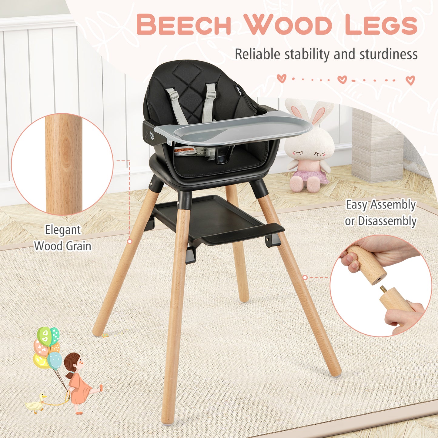 6-in-1 Convertible Baby High Chair with Removable Tray