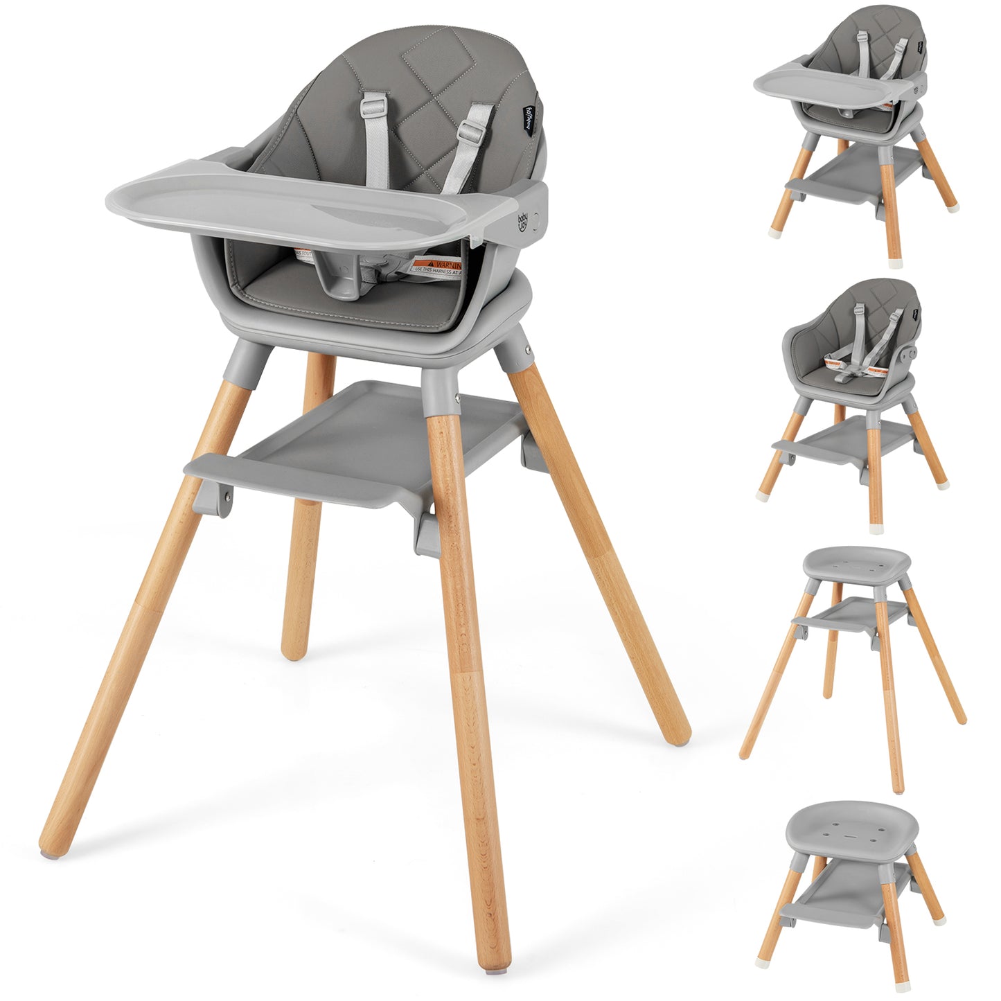 6-in-1 Convertible Baby High Chair with Removable Tray