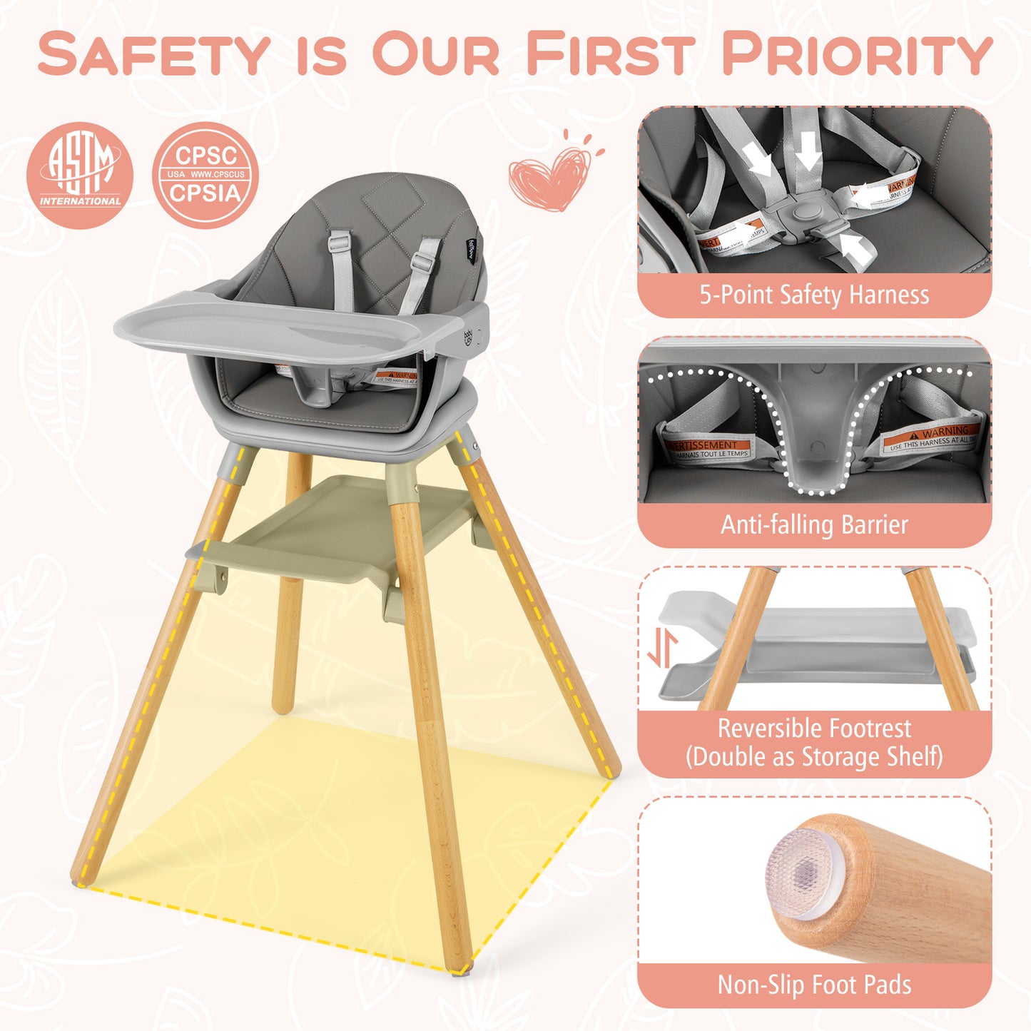 6-in-1 Convertible Baby High Chair with Removable Tray