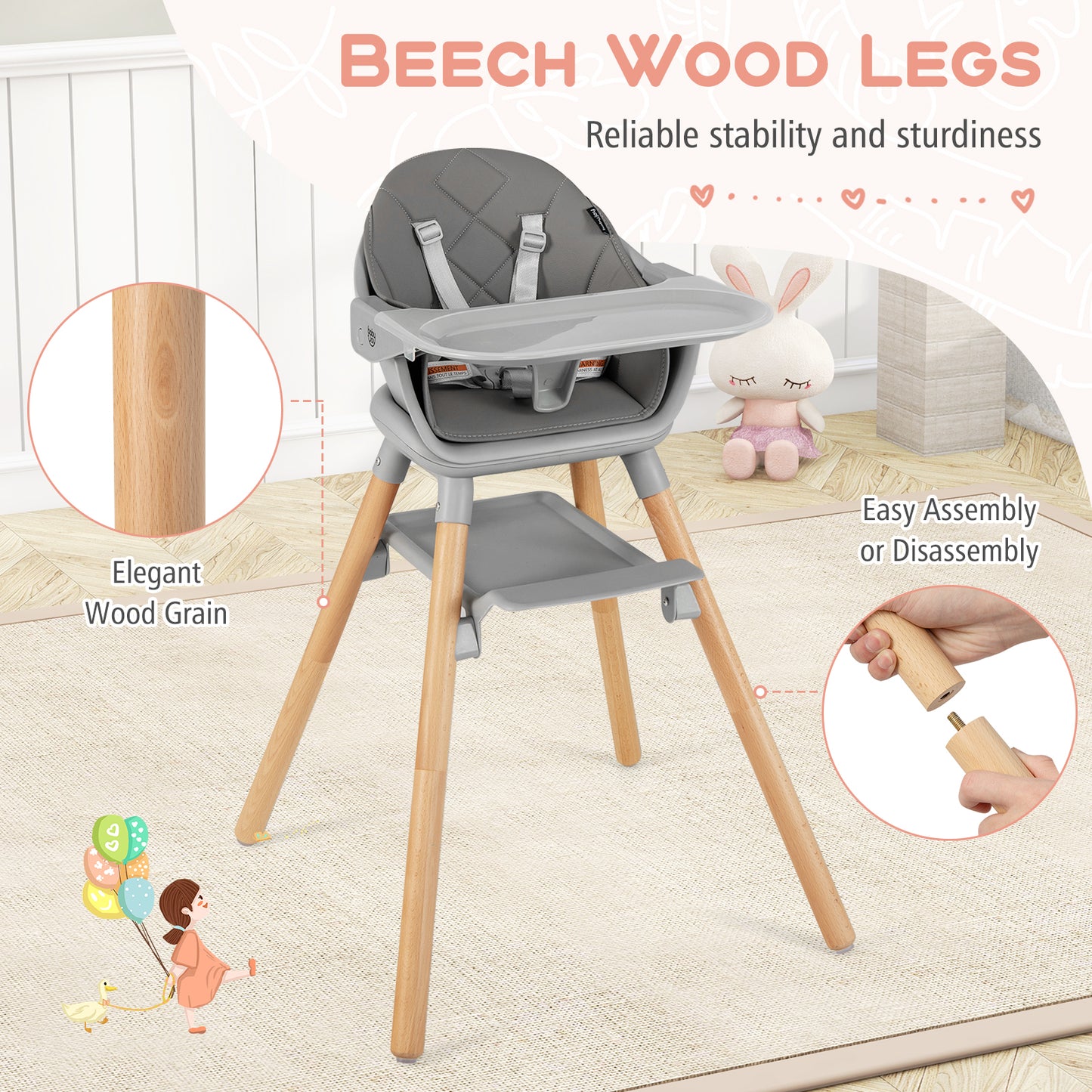 6-in-1 Convertible Baby High Chair with Removable Tray