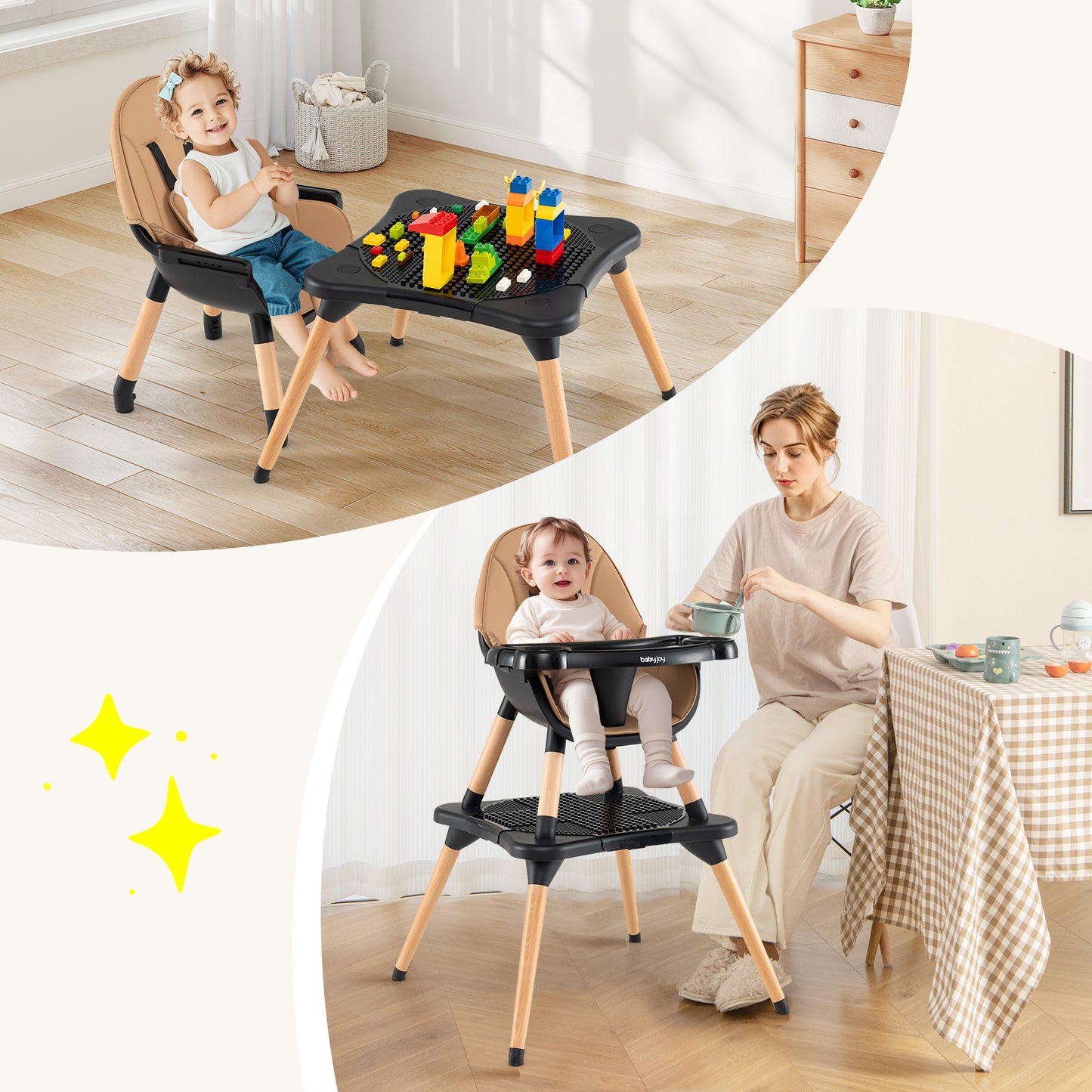 Convertible Wooden High Chair 5-in-1 with Adjustable Tray