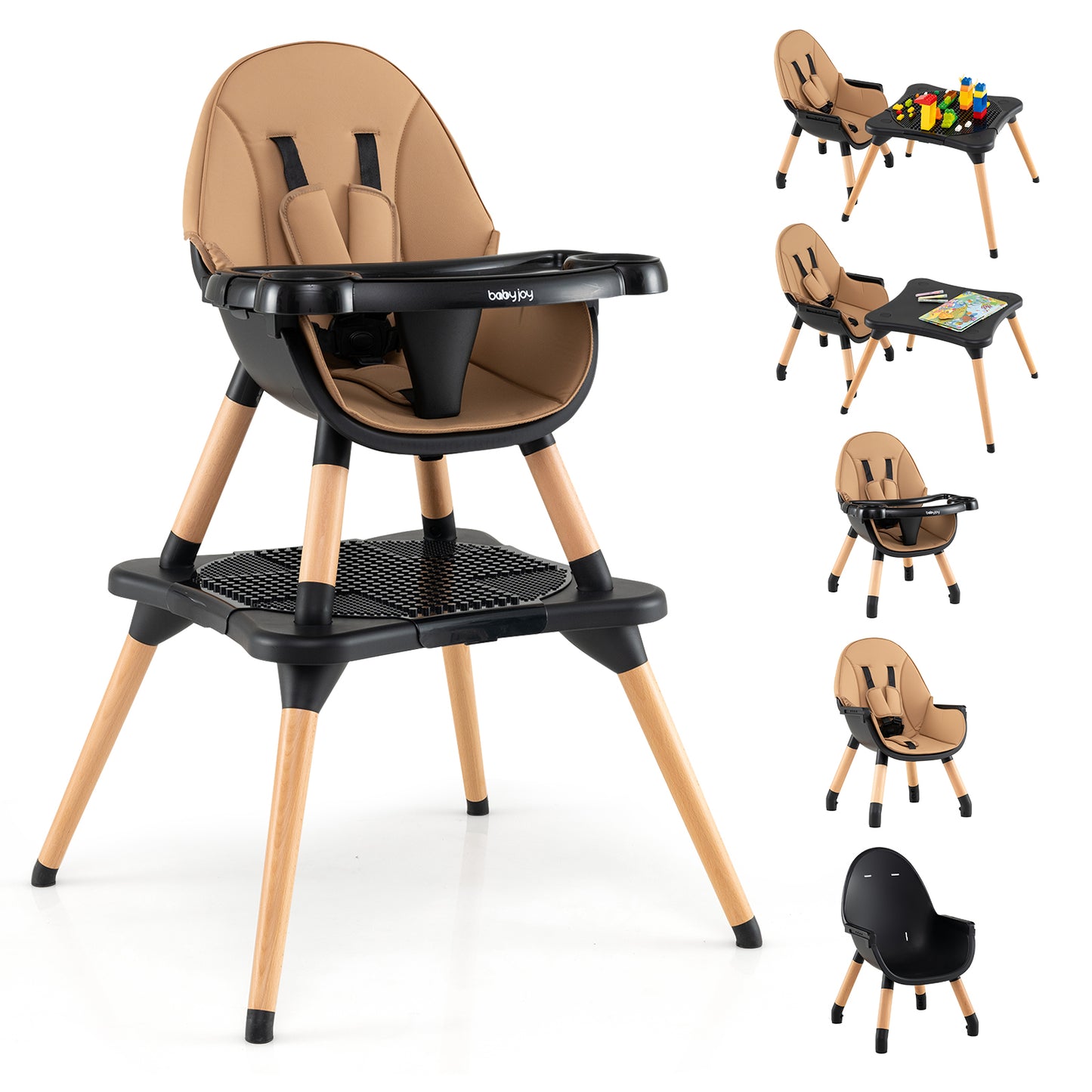 Convertible Wooden High Chair 5-in-1 with Adjustable Tray