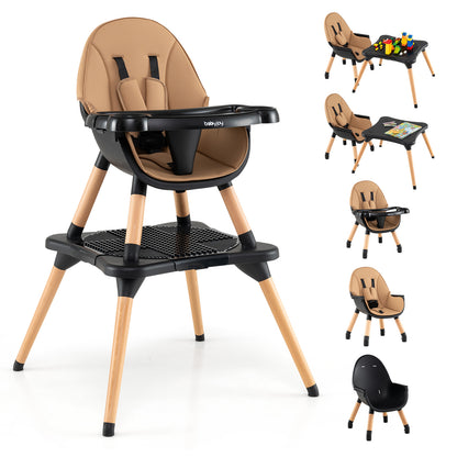 Convertible Wooden High Chair 5-in-1 with Adjustable Tray