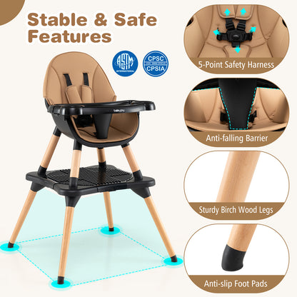 Convertible Wooden High Chair 5-in-1 with Adjustable Tray